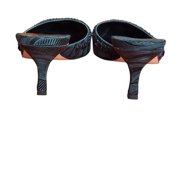 Coldwater Creek Womens Black Textured Fabric Sequin Kitten Heel Mules Holidays - Picture 5 of 15